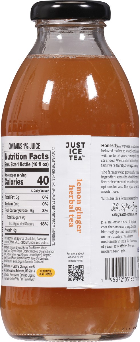 slide 8 of 9, JUST ICE TEA Eat The Change Lemon Ginger Herbal Tea Organic - 16 fl oz, 16 fl oz
