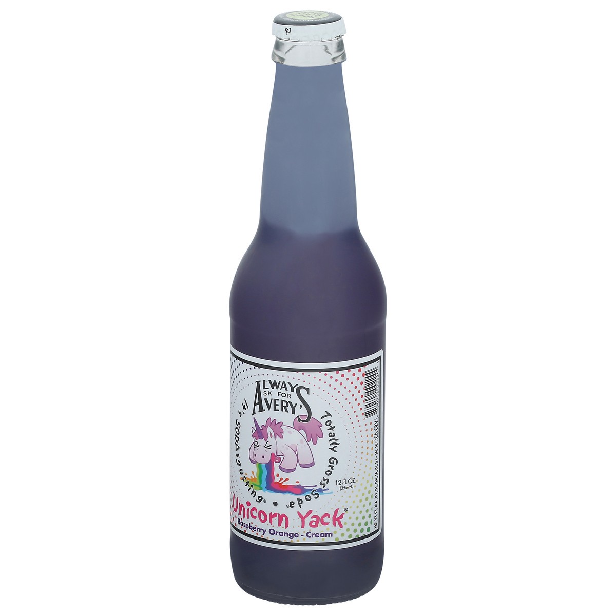 slide 5 of 9, Avery's Unicorn Yack Cream Soda, Raspberry Orange, 12 oz