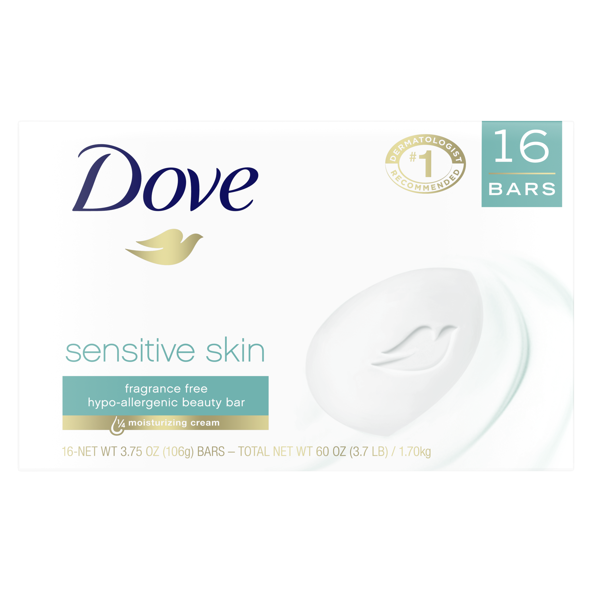 slide 3 of 5, Dove Moisturizing Beauty Bar Sensitive Skin, 3.75 oz, 16 Bars , 