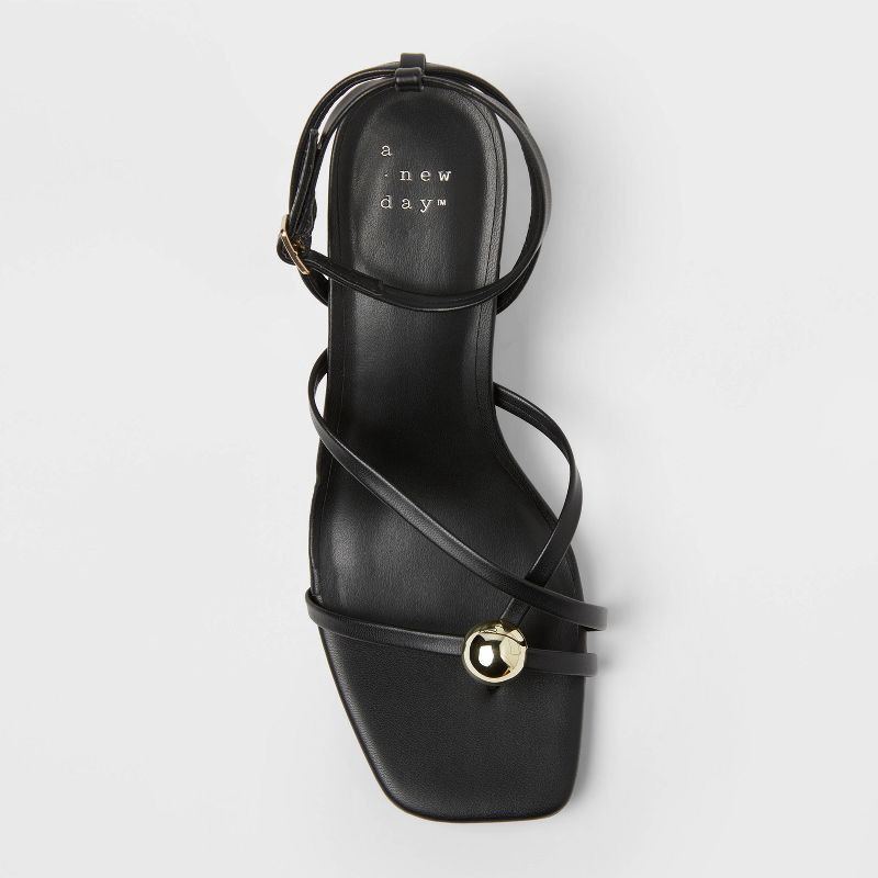 slide 3 of 4, Women's Phoebe Strappy Ball Ornament Heels - A New Day™ Black 10: Adjustable Buckle Strap, Block Heel, Open Square Toe, 1 ct