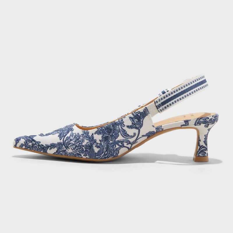 slide 2 of 4, Women's Milan Floral Print Slingback Heels - A New Day™ Blue 8.5: Cushioned Insole, Stiletto Heel, Pointed Toe, Slip On, 1 ct