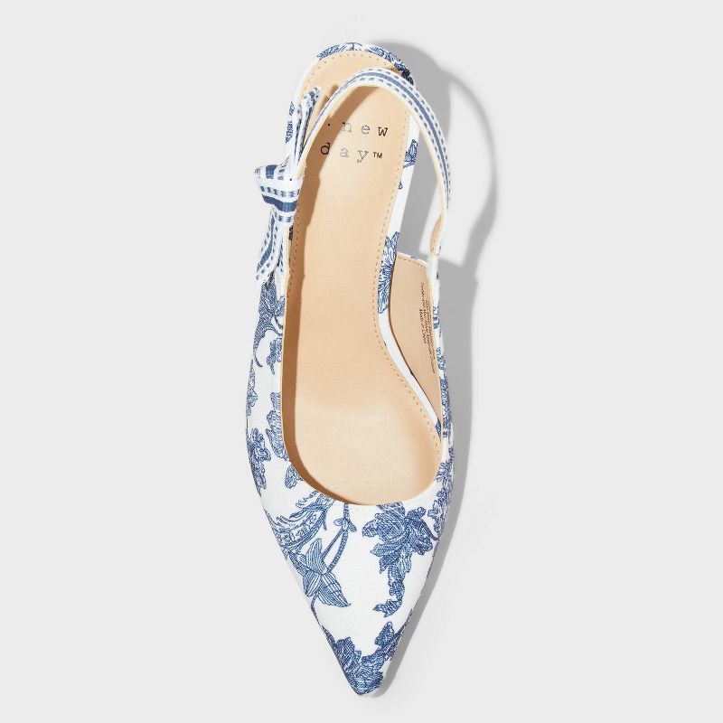 slide 3 of 4, Women's Milan Floral Print Slingback Heels - A New Day™ Blue 8.5: Cushioned Insole, Stiletto Heel, Pointed Toe, Slip On, 1 ct