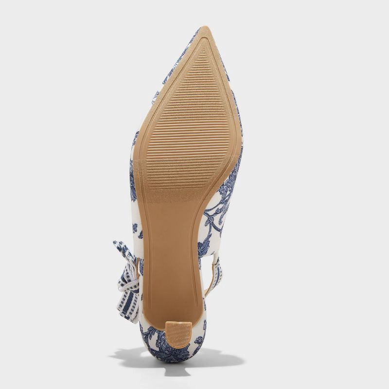 slide 4 of 4, Women's Milan Floral Print Slingback Heels - A New Day™ Blue 8.5: Cushioned Insole, Stiletto Heel, Pointed Toe, Slip On, 1 ct