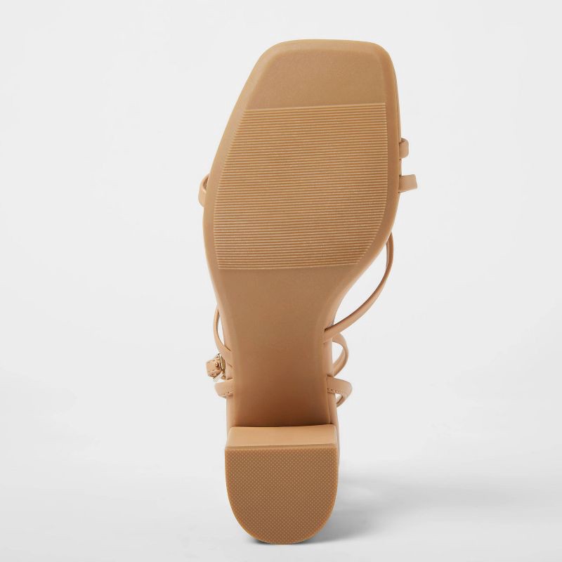 slide 4 of 4, Women's Phoebe Strappy Ball Ornament Heels - A New Day™ Tan 6.5: Adjustable Buckle, Block Heel, Open Square Toe, 1 ct