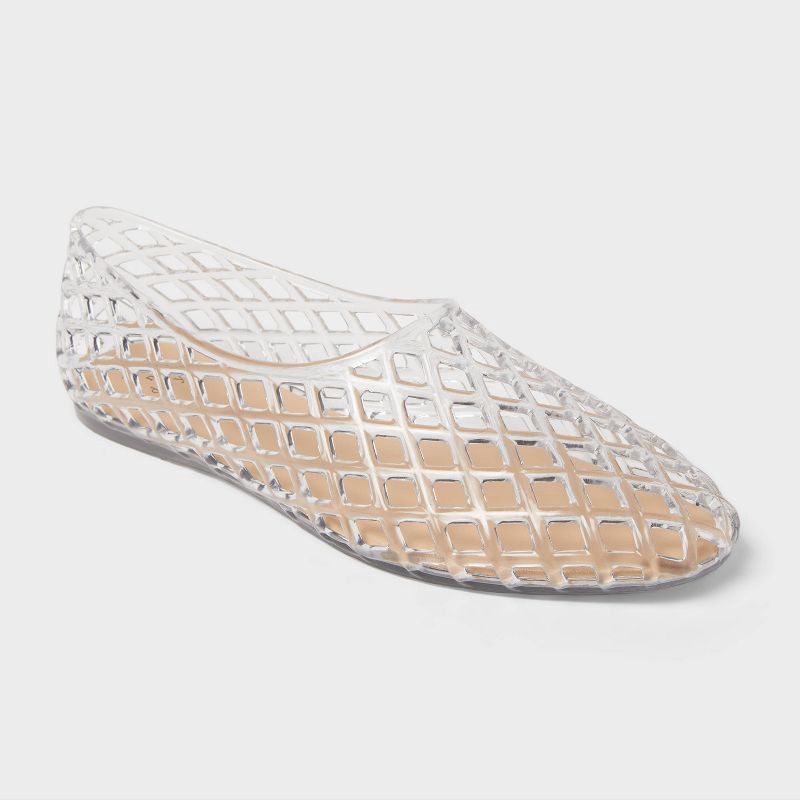 slide 1 of 4, Women's Yuri Jelly Flats - A New Day™ Clear 8.5: Slip-On, Pointed Toe, Textured Outsole, Medium Width, Solid Pattern, 1 ct
