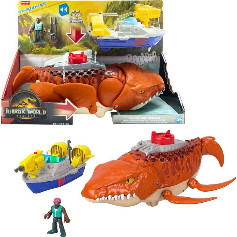slide 1 of 6, Fisher-Price Imaginext Jurassic World Rebirth Aqua Chomp Chase Mosasaurus Dinosaur Toy Playset, 1 ct