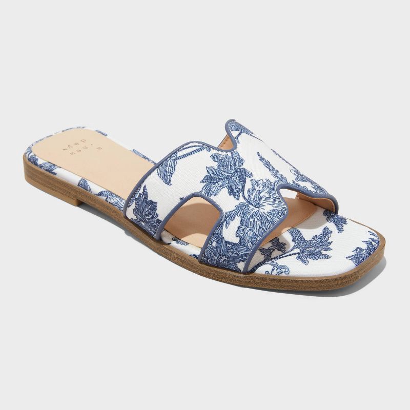 slide 1 of 4, Women's Nina Slide Sandals - A New Day™ Navy Blue 8: Slip-On, Open Toe, Textured Outsole, 1 ct