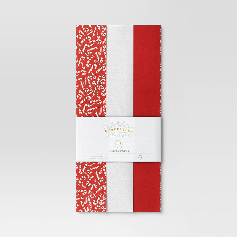 slide 3 of 3, 30ct Christmas Tissue Paper Red/White/Candy Canes - Wondershop™, 30 ct