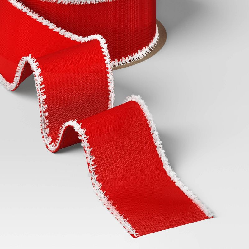 slide 3 of 3, 15' Christmas Candy Cane Wishes Premium Ribbon Red with White Trim - Wondershop™, 1 ct