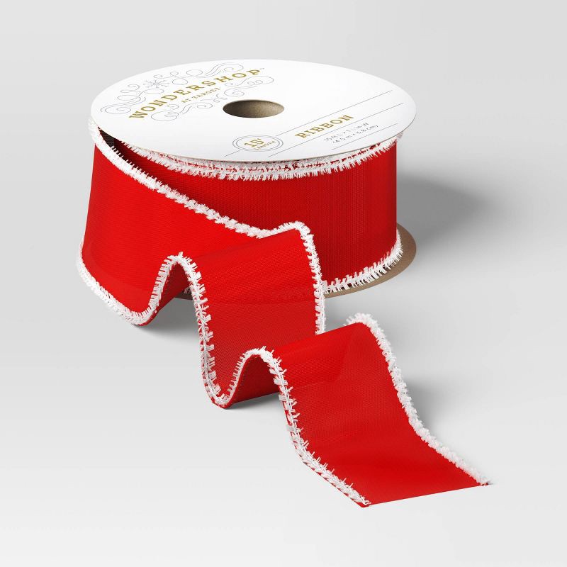 slide 1 of 3, 15' Christmas Candy Cane Wishes Premium Ribbon Red with White Trim - Wondershop™, 1 ct