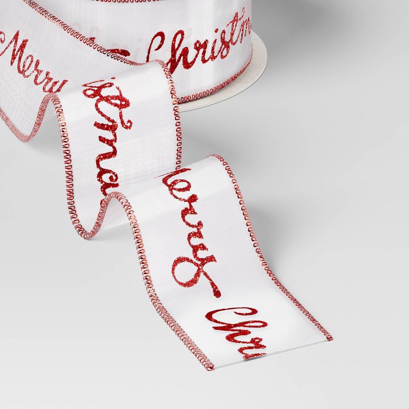 slide 3 of 3, 20' Christmas Premium Ribbon Merry Christmas Red/White - Wondershop™, 1 ct