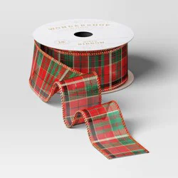 18' Christmas Modern Heritage Premium Ribbon Red and Green Plaid - Wondershop™