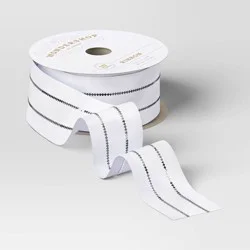 Christmas Candy Cane Wishes Premium Ribbon White Satin Silver Metallic Stripes - Wondershop™