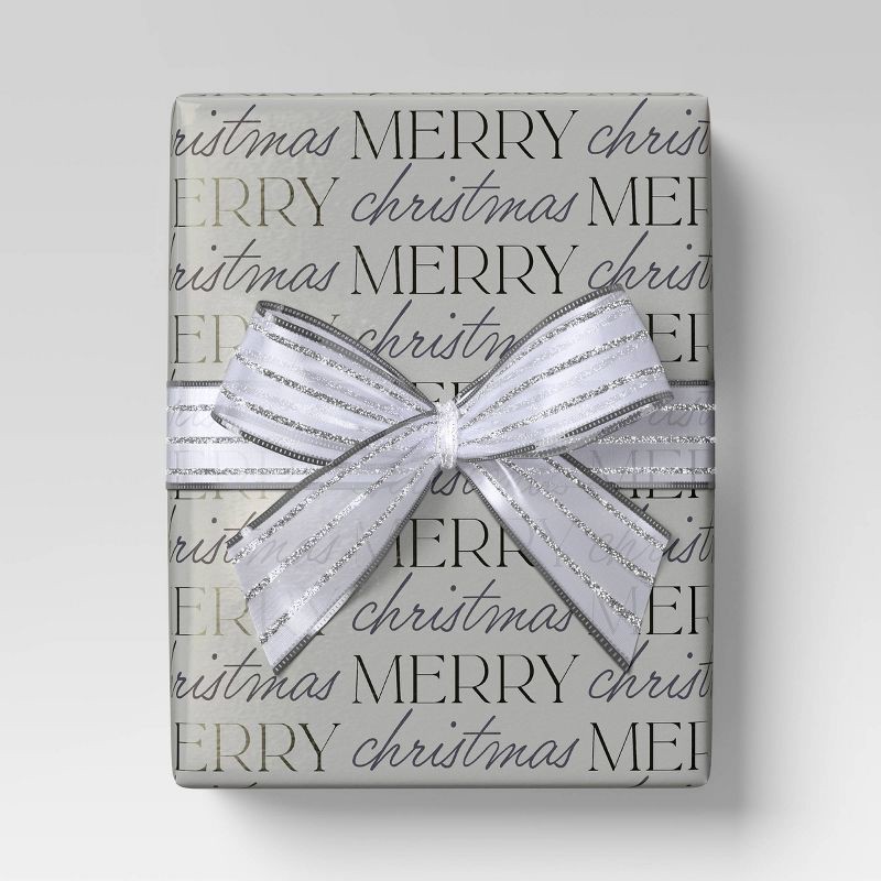 slide 2 of 3, 15' Christmas Candy Cane Wishes Premium Ribbon Silver Metallic Stripes - Wondershop™, 1 ct