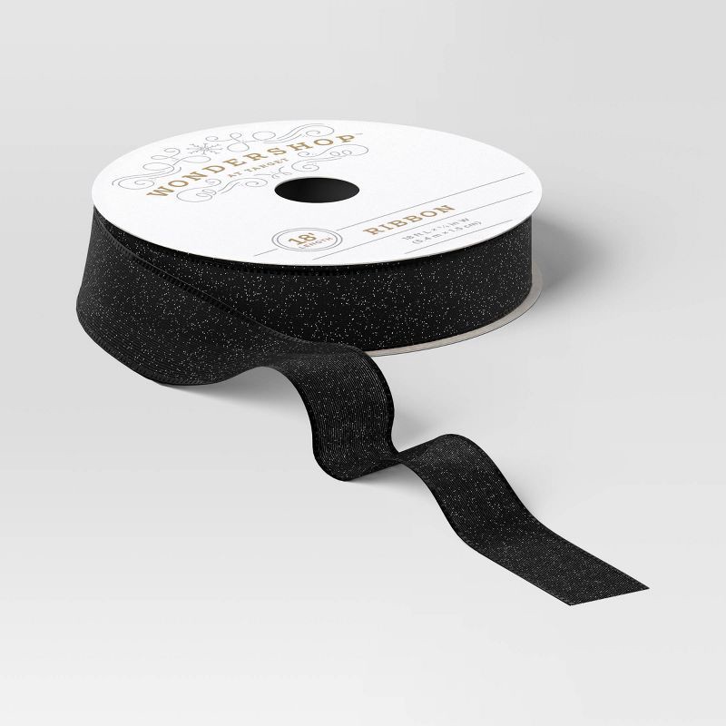 slide 1 of 3, 18' Christmas Premium Ribbon Black with Silver Sparkle - Wondershop™, 1 ct