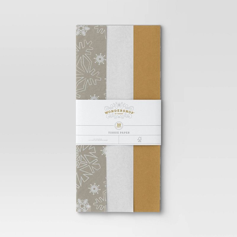 slide 3 of 3, 30ct Christmas Tissue Paper Gray/Gold/White - Wondershop™, 30 ct