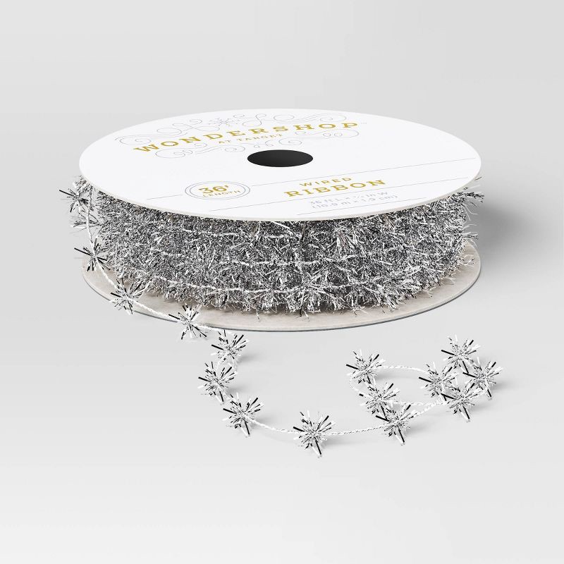 slide 3 of 3, 36' Christmas Tinsel Ribbon Silver - Wondershop™, 1 ct