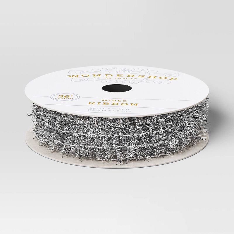 slide 1 of 3, 36' Christmas Tinsel Ribbon Silver - Wondershop™, 1 ct
