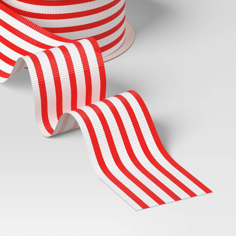 slide 3 of 3, 15' Christmas Nostalgic Noel Premium Ribbon Red and White Stripes - Wondershop™, 1 ct