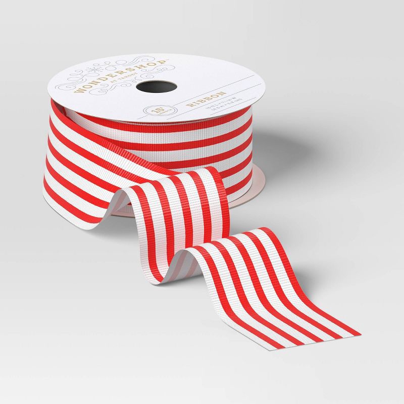 slide 1 of 3, 15' Christmas Nostalgic Noel Premium Ribbon Red and White Stripes - Wondershop™, 1 ct