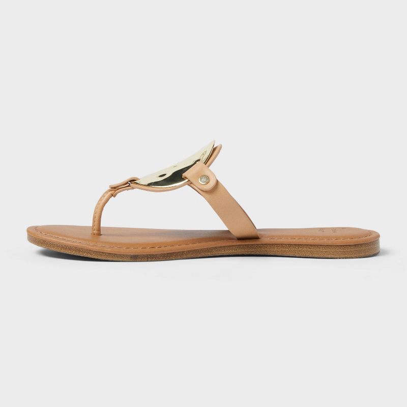 slide 2 of 4, Women's Layla Ornament Thong Sandals - A New Day™ Tan 7.5: Slip-On T-Strap, Faux Leather, Cushioned Insole, Open Round Toe, 1 ct