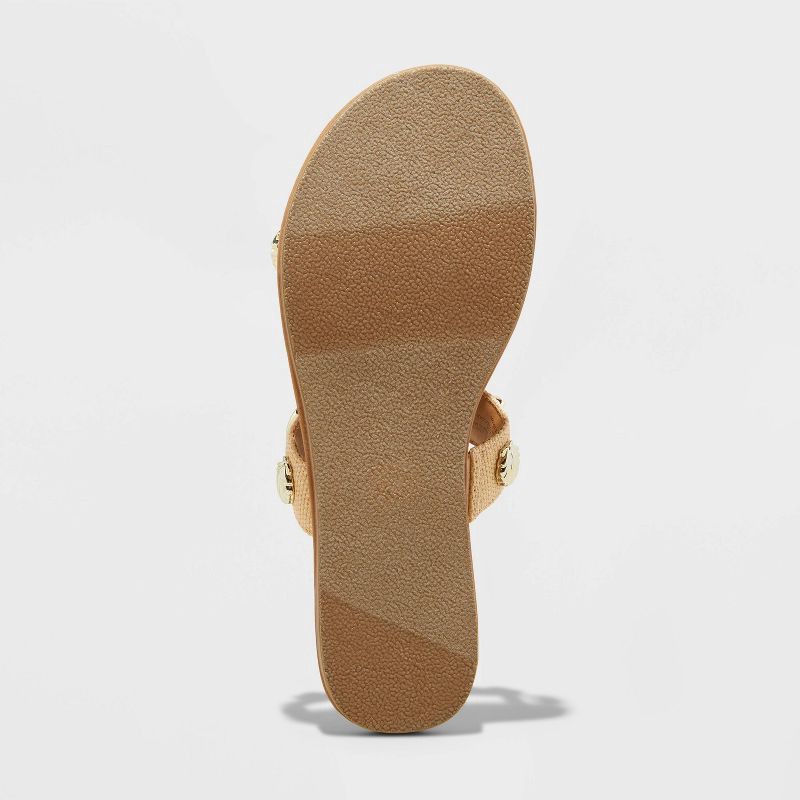 slide 4 of 4, Women's Kiera Embellished Slides - A New Day™ Tan 7: Slip-On Open Toe Sandals, Raffia Upper, Textured Outsole, 1 ct