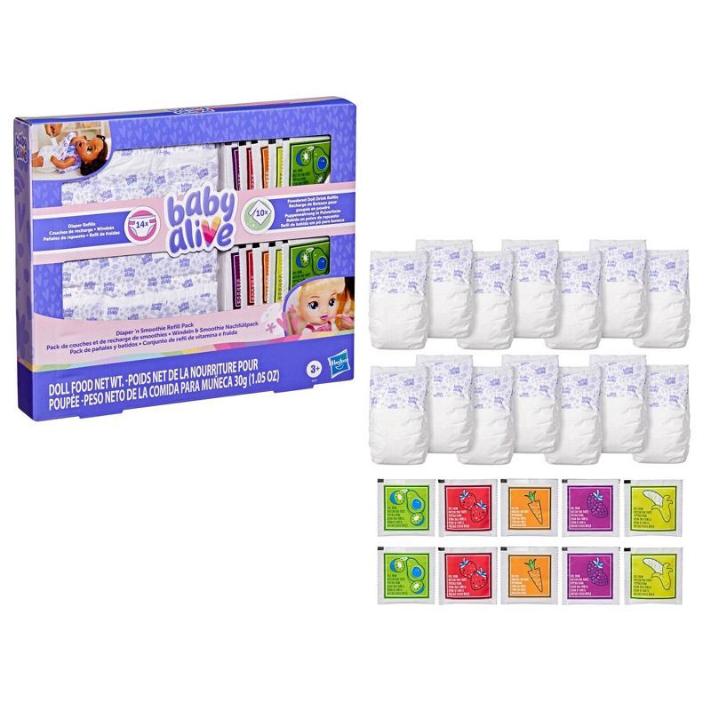 slide 1 of 4, Baby Alive Diaper 'n Smoothie Refill Pack, 1 ct