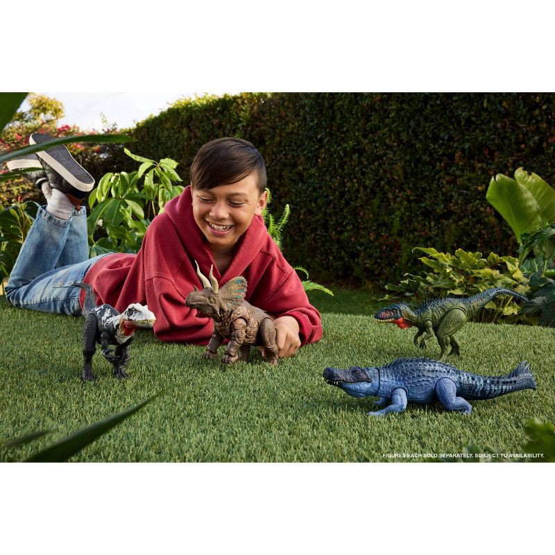 slide 2 of 6, Jurassic World Rebirth Gigantic Thrashers Tyrannotitian Dinosaur Figure Toy, Tail Activated Attack, 1 ct