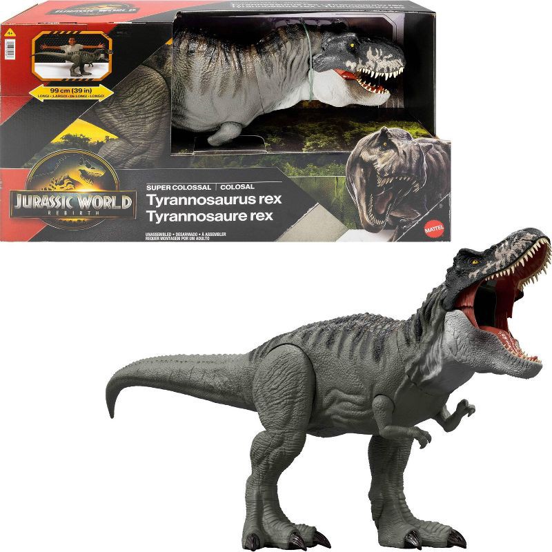 slide 1 of 6, Jurassic World Rebirth Super Colossal Tyrannosaurus Rex Action Figure, T-Rex Dinosaur Movie Toy, 1 ct