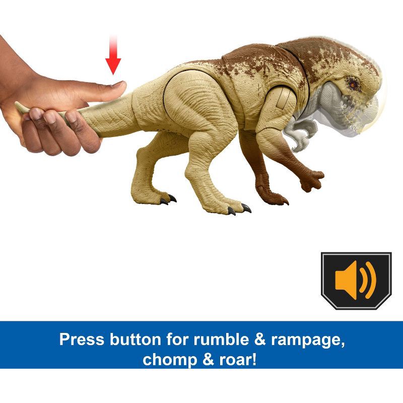 slide 4 of 6, Jurassic World Rebirth Villain Dino Action Figure, 22" Rumble N Rampage Dinosaur Toy, 2 Attacks, 1 ct