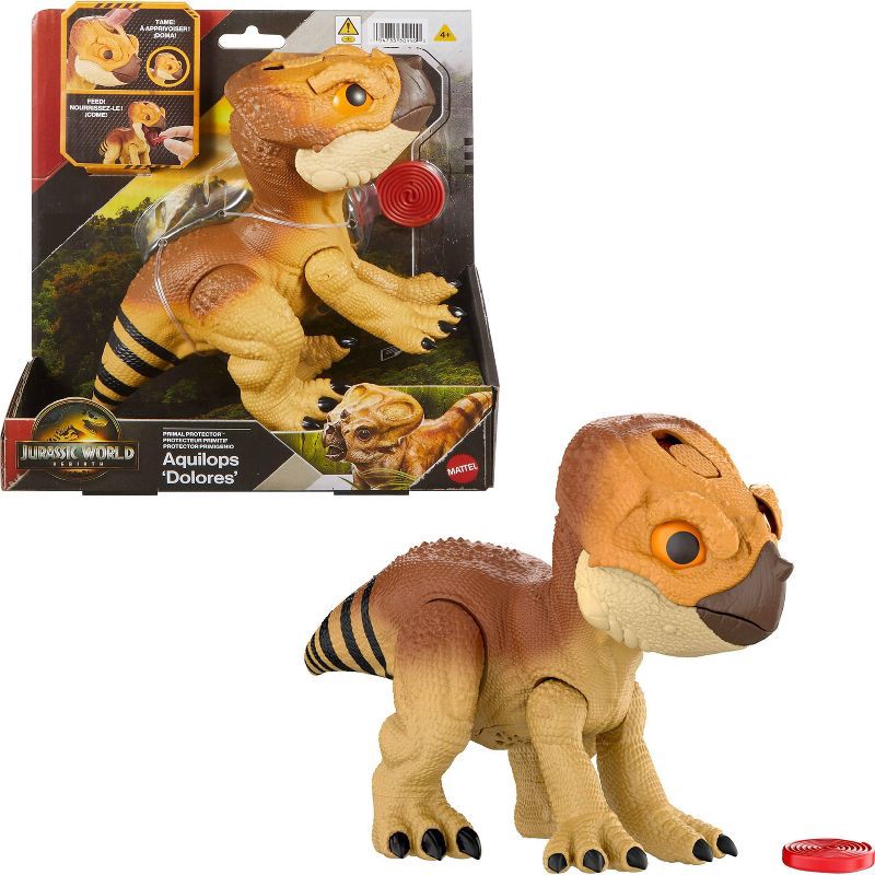 slide 1 of 6, Jurassic World Rebirth Primal Protector Aquilops Dolores Interactive Dinosaur Toy, Attack & Sounds, 1 ct