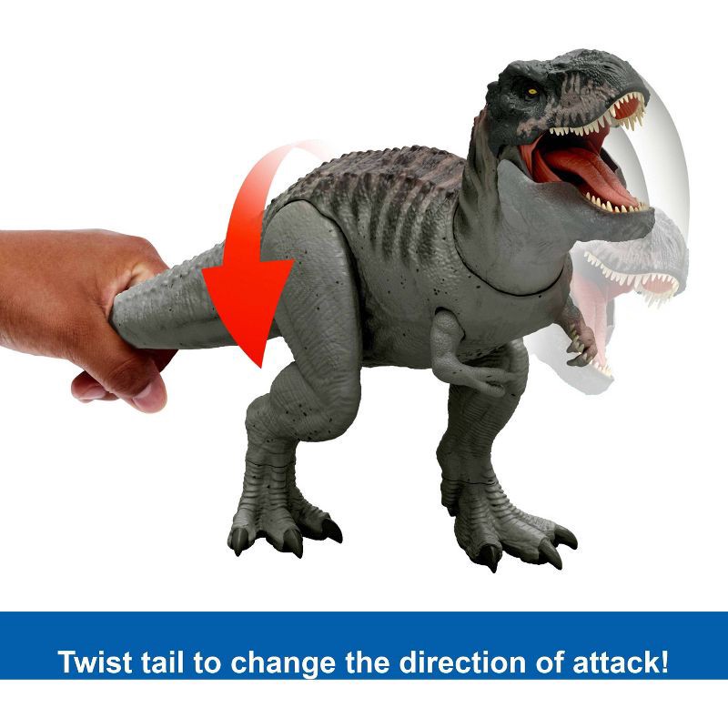 slide 4 of 6, Jurassic World Rebirth Power Devour Tyrannosaurus Rex Dinosaur Figure, Constant Chomp Lights & Sound, 1 ct