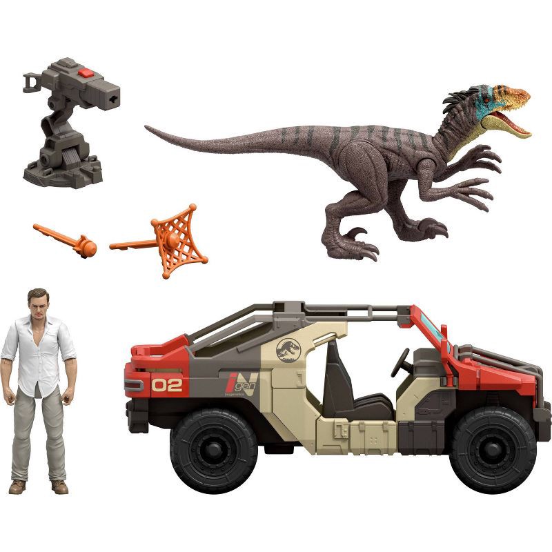 slide 2 of 6, Jurassic World Rebirth Launch ‘N Battle Vehicle with 1 Human & 1 Raptor Figure, Turret & Projectiles, 1 ct