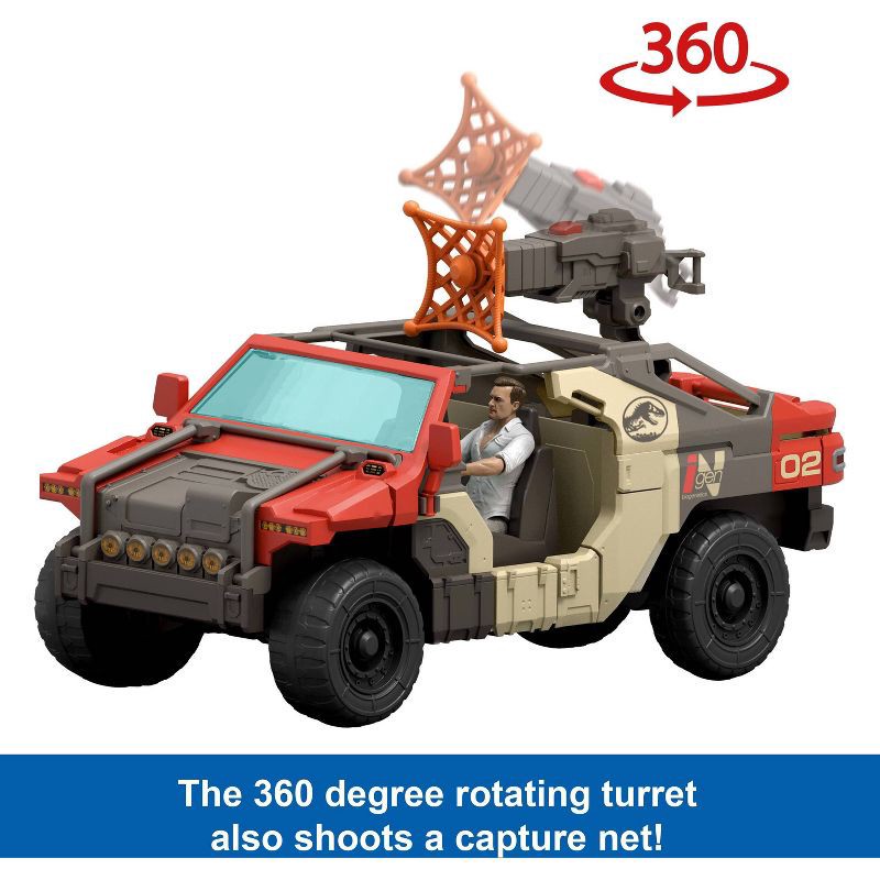 slide 4 of 6, Jurassic World Rebirth Launch ‘N Battle Vehicle with 1 Human & 1 Raptor Figure, Turret & Projectiles, 1 ct