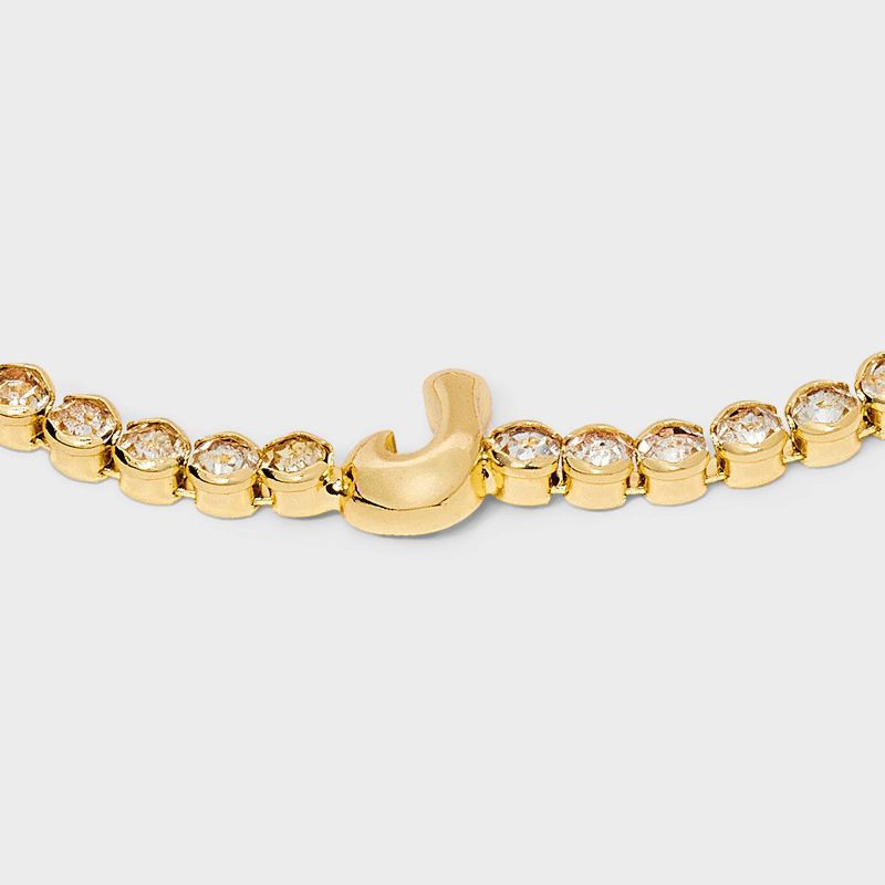 slide 4 of 4, SUGARFIX by BaubleBar Crystal Initial "J" Chain Bracelet - Gold: Brass Stretch Jewelry, 8" Length, 1 ct
