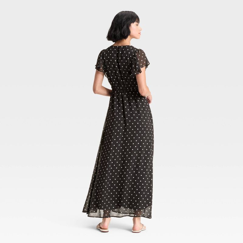slide 2 of 3, Women's Dolman Short Sleeve Maxi A-Line Dress - A New Day™ Black/White Polka Dots L, 1 ct