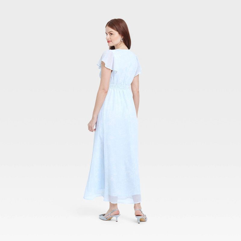 slide 2 of 3, Women's Dolman Short Sleeve Maxi A-Line Dress - A New Day™ Light Blue XL: Deep V Neck, Chiffon, Front Tie, 1 ct