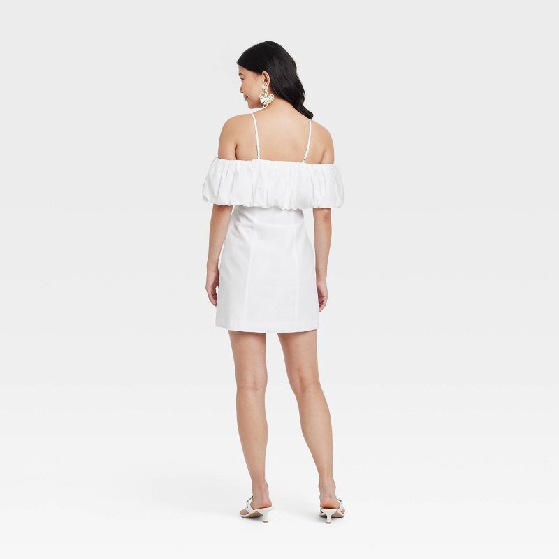 slide 2 of 3, Women's Ruffle Mini A-Line Dress - A New Day™ White 14: Off Shoulder, Spaghetti Straps, Side Zipper, 1 ct