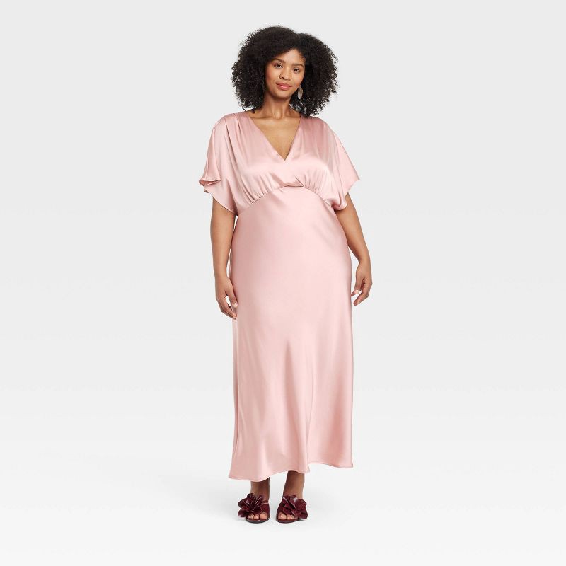 a new day pink dress A New Day Women's Puff Short Sleeve Cut Out Bubble A-Line Dress