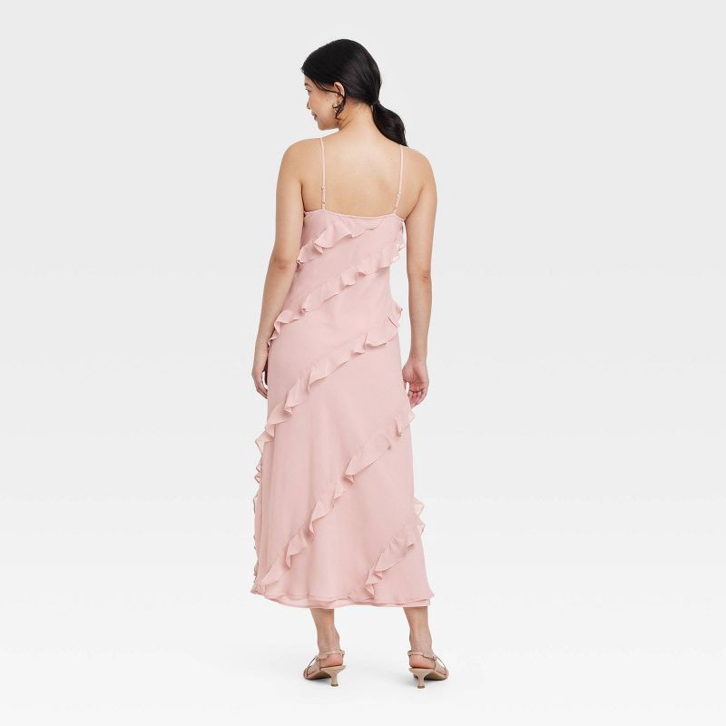 slide 2 of 3, Women's Ruffle Maxi Slip Dress - A New Day™ Light Pink S: Sleeveless V Neck, Spaghetti Straps, Midweight Woven Fabric, 1 ct