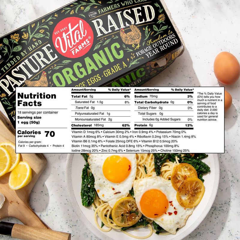 slide 3 of 6, Vital Farms Pasture Raised Organic Large Eggs - 18ct, 18 ct