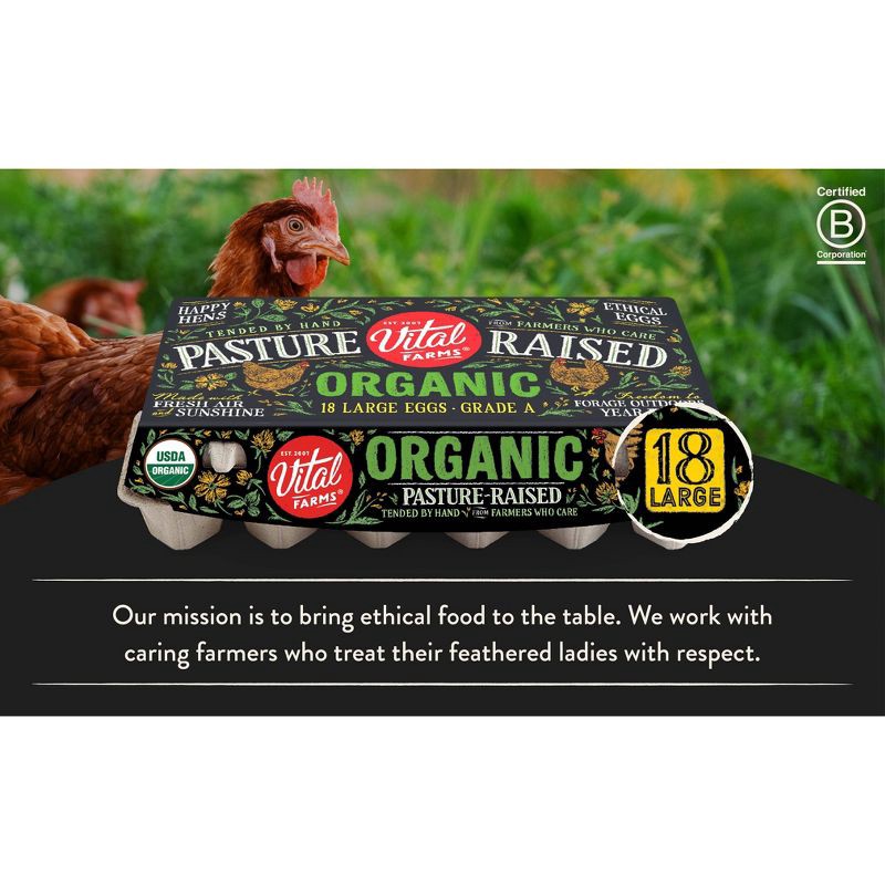 slide 4 of 6, Vital Farms Pasture Raised Organic Large Eggs - 18ct, 18 ct