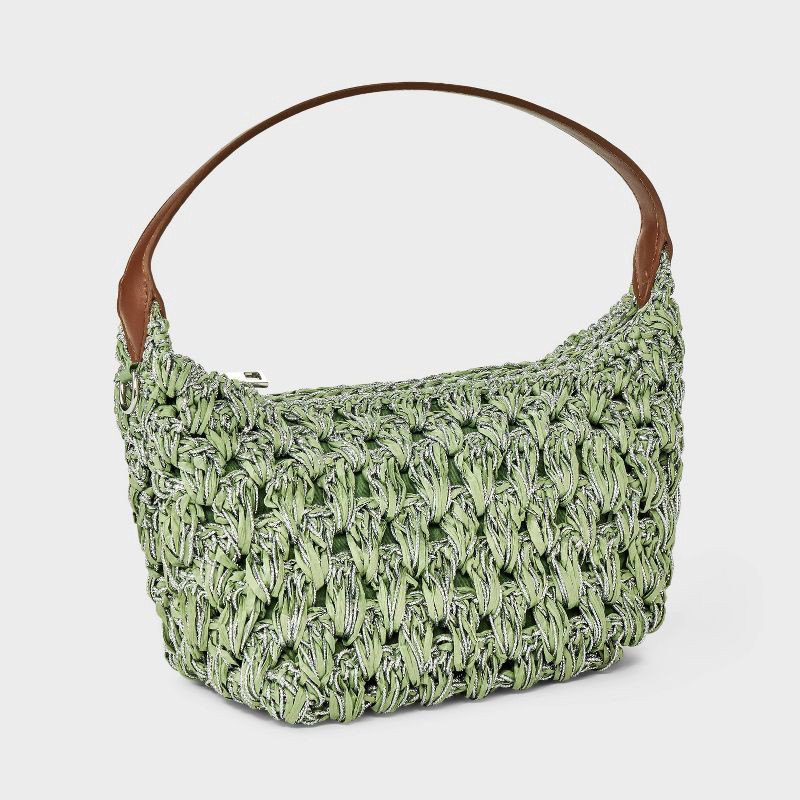 slide 3 of 5, Soft Shoulder Crochet Bag - A New Day™ Green/Silver, 1 ct