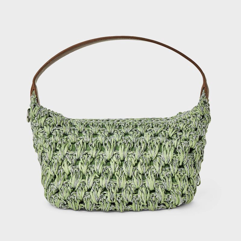 slide 1 of 5, Soft Shoulder Crochet Bag - A New Day™ Green/Silver, 1 ct
