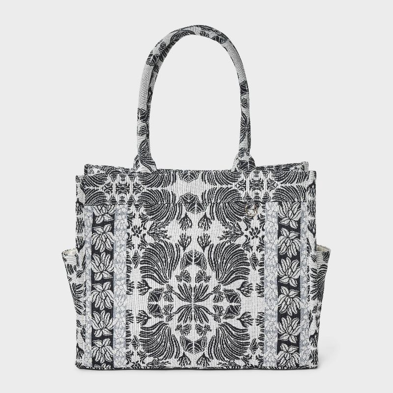 slide 1 of 5, Jacquard Boxy Tote Handbag - A New Day™ Black/White, 1 ct