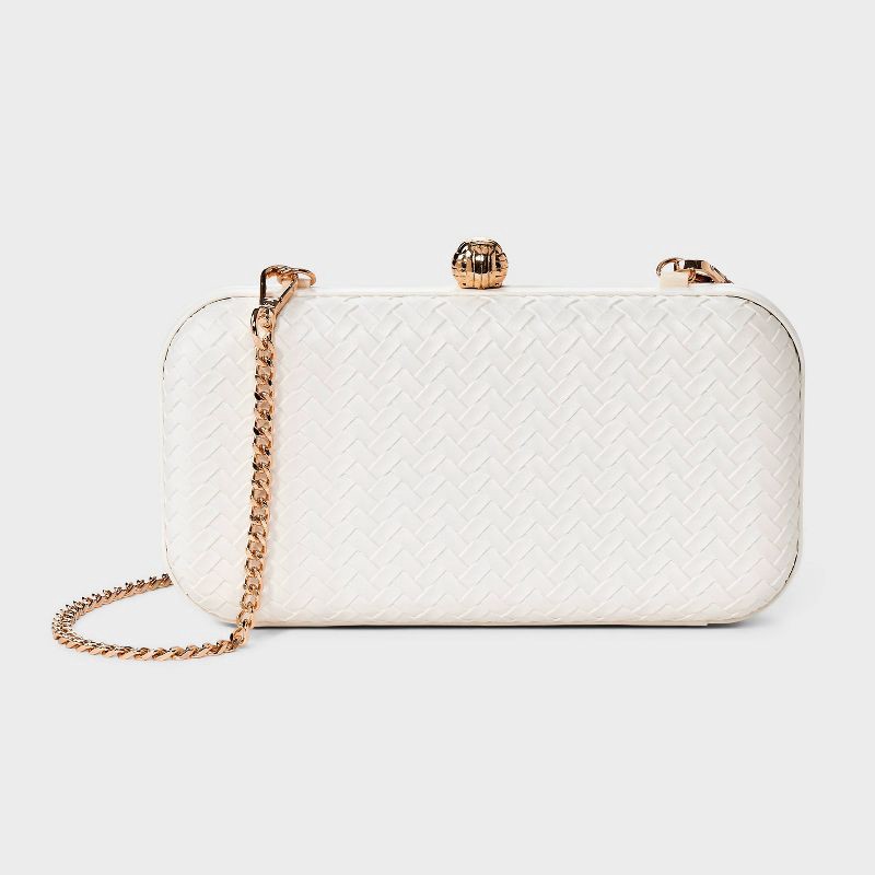 slide 1 of 5, Woven Minaudiere Clutch Crossbody Bag - A New Day™ Cream, 1 ct