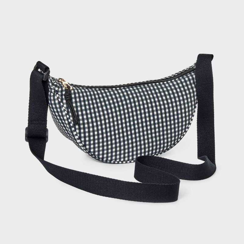 slide 3 of 5, Essential Crescent Sling Crossbody Bag - Universal Thread™ Black/White Gingham, 1 ct