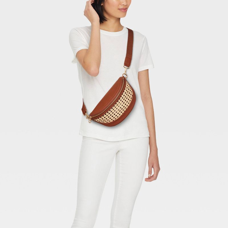 slide 2 of 5, Straw Detail Belt Crossbody Bag - Universal Thread™ Cognac, 1 ct