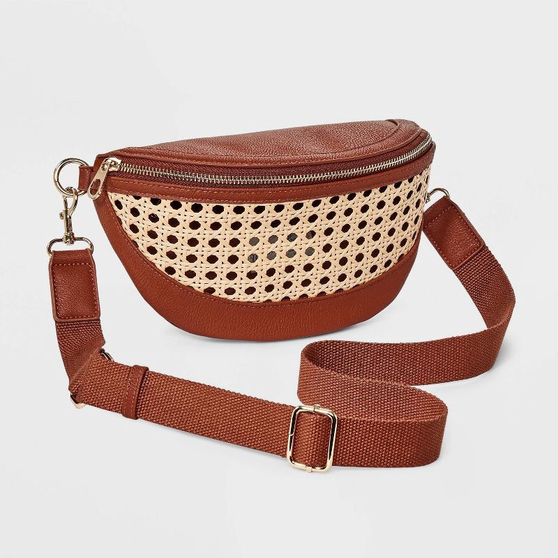 slide 3 of 5, Straw Detail Belt Crossbody Bag - Universal Thread™ Cognac, 1 ct