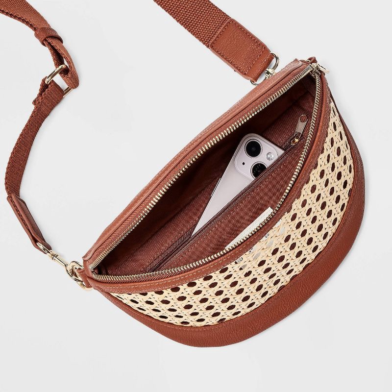 slide 4 of 5, Straw Detail Belt Crossbody Bag - Universal Thread™ Cognac, 1 ct